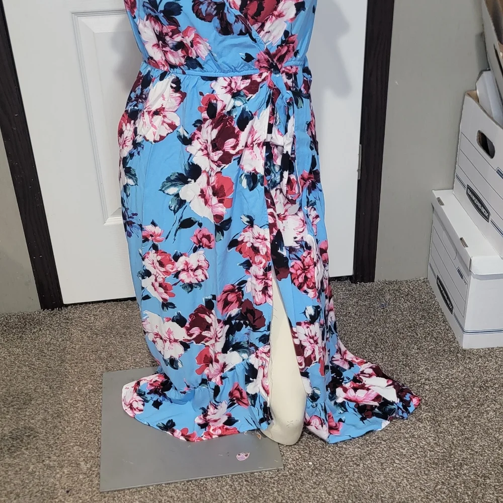 Floral Blue Wrap Dress - Picture 2 of 11